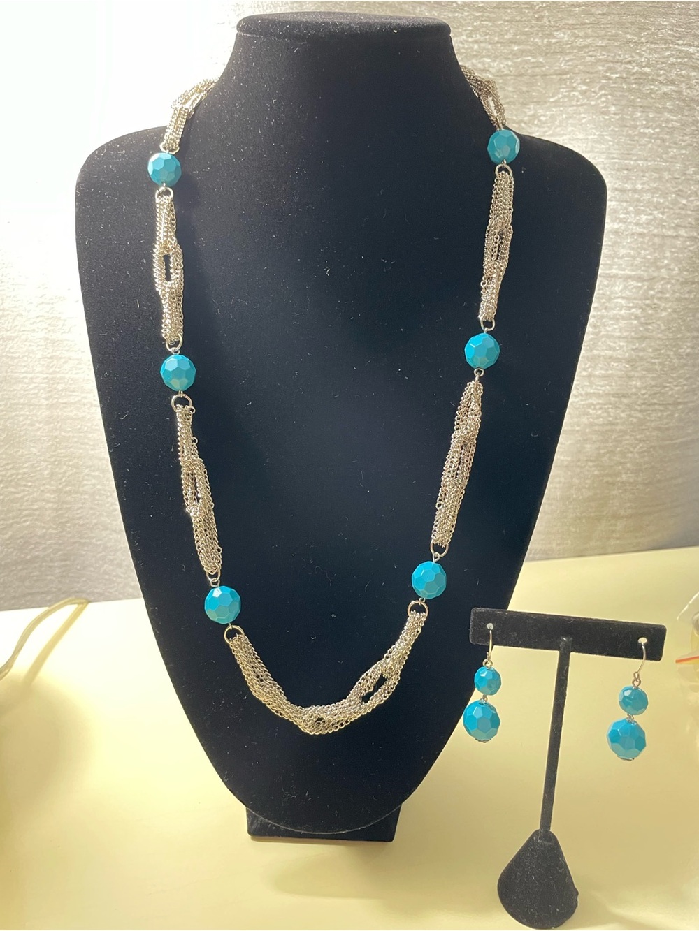 Sterling Silver Necklace and Turquoise Bead Earrings Set